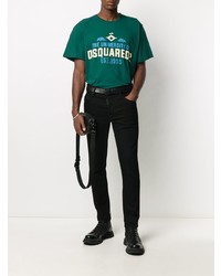 dunkelgrünes bedrucktes T-Shirt mit einem Rundhalsausschnitt von DSQUARED2