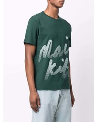 dunkelgrünes bedrucktes T-Shirt mit einem Rundhalsausschnitt von MAISON KITSUNÉ