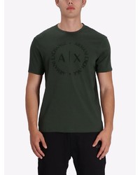 dunkelgrünes bedrucktes T-Shirt mit einem Rundhalsausschnitt von Armani Exchange