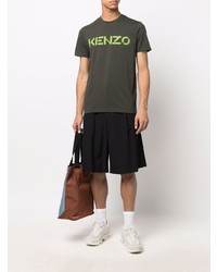 dunkelgrünes bedrucktes T-Shirt mit einem Rundhalsausschnitt von Kenzo