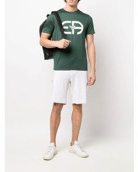 dunkelgrünes bedrucktes T-Shirt mit einem Rundhalsausschnitt von Emporio Armani