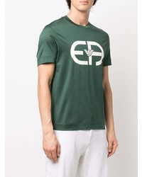 dunkelgrünes bedrucktes T-Shirt mit einem Rundhalsausschnitt von Emporio Armani