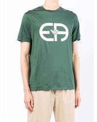 dunkelgrünes bedrucktes T-Shirt mit einem Rundhalsausschnitt von Emporio Armani