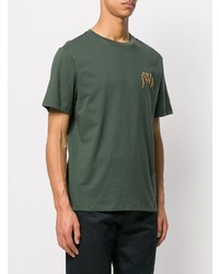 dunkelgrünes bedrucktes T-Shirt mit einem Rundhalsausschnitt von JW Anderson