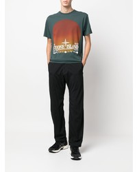 dunkelgrünes bedrucktes T-Shirt mit einem Rundhalsausschnitt von Stone Island