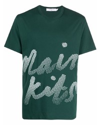 dunkelgrünes bedrucktes T-Shirt mit einem Rundhalsausschnitt von MAISON KITSUNÉ