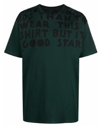 dunkelgrünes bedrucktes T-Shirt mit einem Rundhalsausschnitt von Maison Margiela