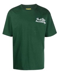 dunkelgrünes bedrucktes T-Shirt mit einem Rundhalsausschnitt von MARKET
