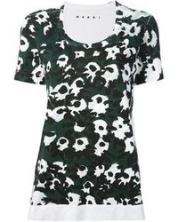 dunkelgrünes bedrucktes T-Shirt mit einem Rundhalsausschnitt von Marni