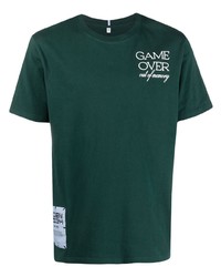 dunkelgrünes bedrucktes T-Shirt mit einem Rundhalsausschnitt von McQ