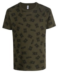 dunkelgrünes bedrucktes T-Shirt mit einem Rundhalsausschnitt von Moschino