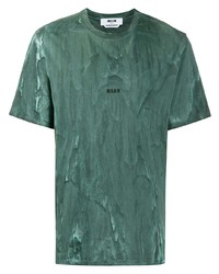 dunkelgrünes bedrucktes T-Shirt mit einem Rundhalsausschnitt von MSGM