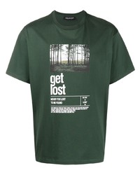 dunkelgrünes bedrucktes T-Shirt mit einem Rundhalsausschnitt von Neil Barrett