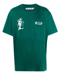 dunkelgrünes bedrucktes T-Shirt mit einem Rundhalsausschnitt von Off-White