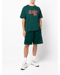 dunkelgrünes bedrucktes T-Shirt mit einem Rundhalsausschnitt von Bally