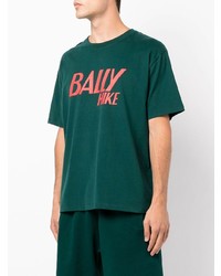 dunkelgrünes bedrucktes T-Shirt mit einem Rundhalsausschnitt von Bally