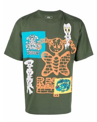 dunkelgrünes bedrucktes T-Shirt mit einem Rundhalsausschnitt von PACCBET