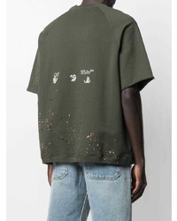 dunkelgrünes bedrucktes T-Shirt mit einem Rundhalsausschnitt von Off-White
