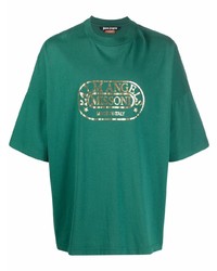 dunkelgrünes bedrucktes T-Shirt mit einem Rundhalsausschnitt von Palm Angels