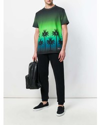 dunkelgrünes bedrucktes T-Shirt mit einem Rundhalsausschnitt von Marcelo Burlon County of Milan