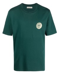 dunkelgrünes bedrucktes T-Shirt mit einem Rundhalsausschnitt von Paura