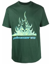 dunkelgrünes bedrucktes T-Shirt mit einem Rundhalsausschnitt von Pleasures