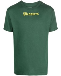 dunkelgrünes bedrucktes T-Shirt mit einem Rundhalsausschnitt von Pleasures