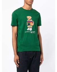 dunkelgrünes bedrucktes T-Shirt mit einem Rundhalsausschnitt von Polo Ralph Lauren