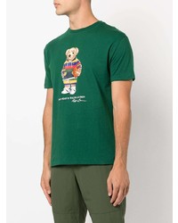 dunkelgrünes bedrucktes T-Shirt mit einem Rundhalsausschnitt von Polo Ralph Lauren