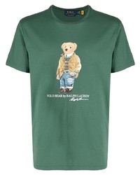 dunkelgrünes bedrucktes T-Shirt mit einem Rundhalsausschnitt von Polo Ralph Lauren