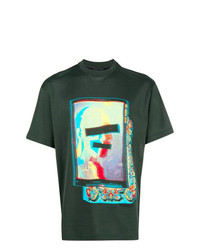 dunkelgrünes bedrucktes T-Shirt mit einem Rundhalsausschnitt von Prada