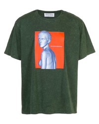 dunkelgrünes bedrucktes T-Shirt mit einem Rundhalsausschnitt von Rochambeau