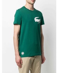 dunkelgrünes bedrucktes T-Shirt mit einem Rundhalsausschnitt von Lacoste