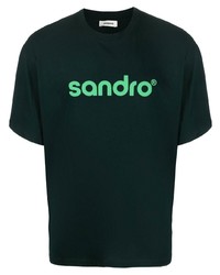 dunkelgrünes bedrucktes T-Shirt mit einem Rundhalsausschnitt von Sandro
