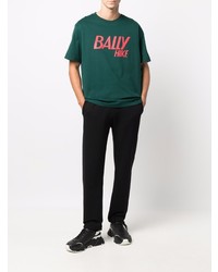 dunkelgrünes bedrucktes T-Shirt mit einem Rundhalsausschnitt von Bally