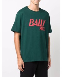 dunkelgrünes bedrucktes T-Shirt mit einem Rundhalsausschnitt von Bally