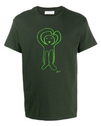 dunkelgrünes bedrucktes T-Shirt mit einem Rundhalsausschnitt von Societe Anonyme