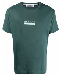 dunkelgrünes bedrucktes T-Shirt mit einem Rundhalsausschnitt von Stone Island