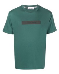 dunkelgrünes bedrucktes T-Shirt mit einem Rundhalsausschnitt von Stone Island