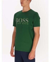 dunkelgrünes bedrucktes T-Shirt mit einem Rundhalsausschnitt von BOSS HUGO BOSS