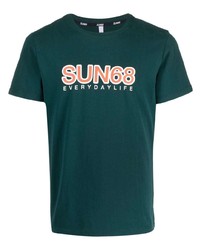 dunkelgrünes bedrucktes T-Shirt mit einem Rundhalsausschnitt von Sun 68