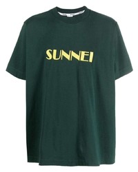 dunkelgrünes bedrucktes T-Shirt mit einem Rundhalsausschnitt von Sunnei