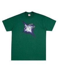 dunkelgrünes bedrucktes T-Shirt mit einem Rundhalsausschnitt von Supreme