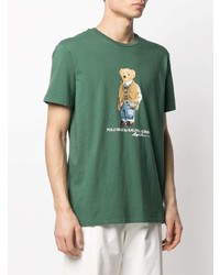 dunkelgrünes bedrucktes T-Shirt mit einem Rundhalsausschnitt von Polo Ralph Lauren