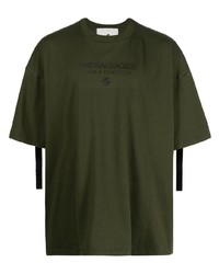 dunkelgrünes bedrucktes T-Shirt mit einem Rundhalsausschnitt von The Salvages