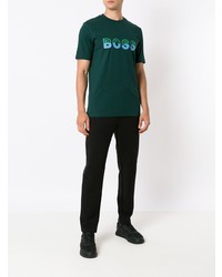 dunkelgrünes bedrucktes T-Shirt mit einem Rundhalsausschnitt von BOSS