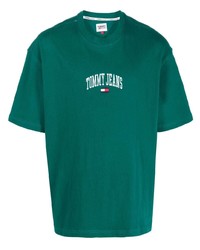 dunkelgrünes bedrucktes T-Shirt mit einem Rundhalsausschnitt von Tommy Jeans