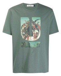 dunkelgrünes bedrucktes T-Shirt mit einem Rundhalsausschnitt von Undercover