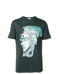 dunkelgrünes bedrucktes T-Shirt mit einem Rundhalsausschnitt von Versace Collection