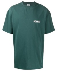 dunkelgrünes bedrucktes T-Shirt mit einem Rundhalsausschnitt von Vetements